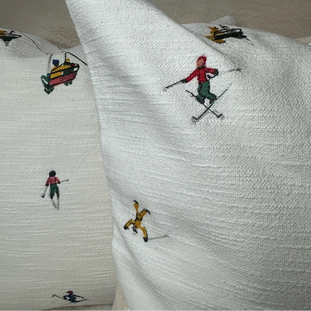 Set of Embroidered Skier 18” Pillow Covers - Picture 4 of 11
